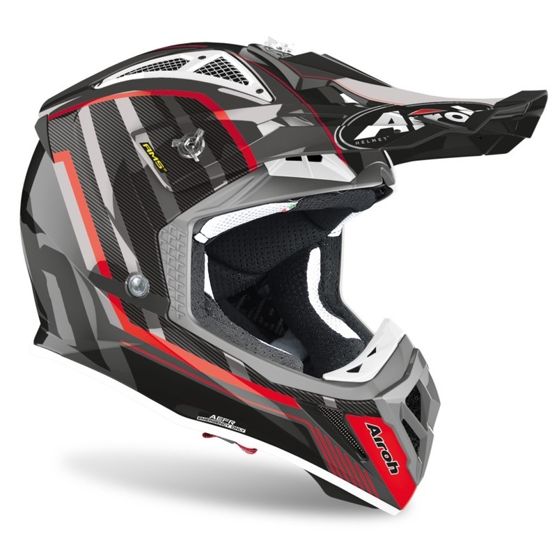 Motokrosová přilba Airoh Aviator Glow 2.3 AMS2 stříbrno-černo-červená
