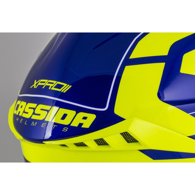 Мотокрос каска Cassida Cross Pro II Contra fluo жълто-синьо-бяло