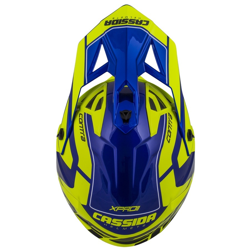 Мотокрос каска Cassida Cross Pro II Contra fluo жълто-синьо-бяло
