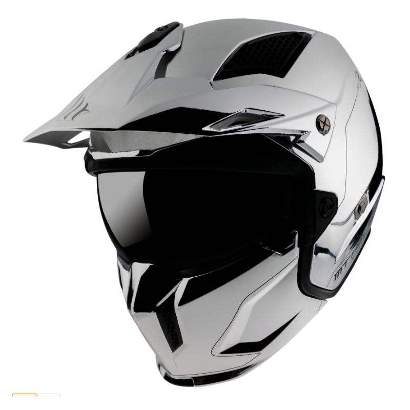 MT Streetfighter SV Хромирана отворена каска с маска сребърна разпродажба