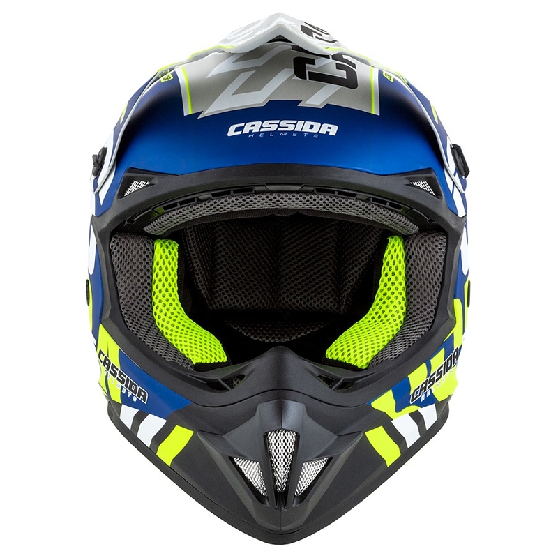 Каска за мотокрос Cassida Cross Cup Sonic fluo жълто-синьо матова