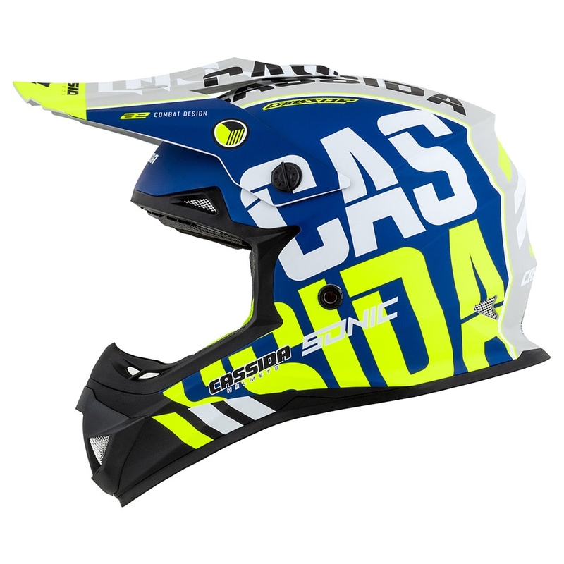 Каска за мотокрос Cassida Cross Cup Sonic fluo жълто-синьо матова