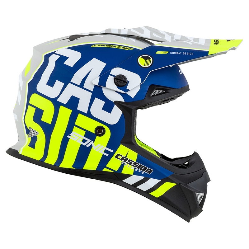 Каска за мотокрос Cassida Cross Cup Sonic fluo жълто-синьо матова