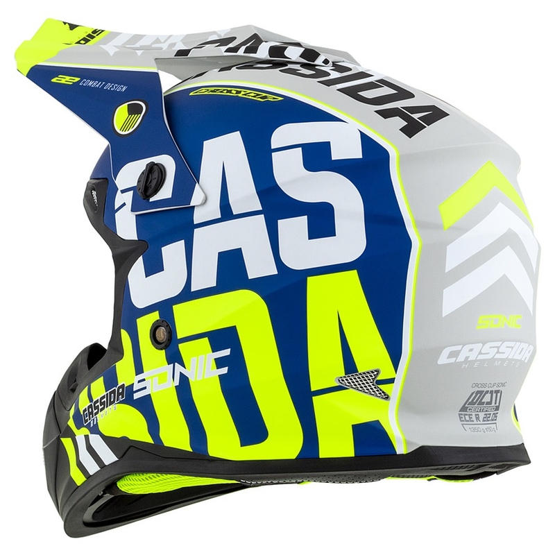 Каска за мотокрос Cassida Cross Cup Sonic fluo жълто-синьо матова