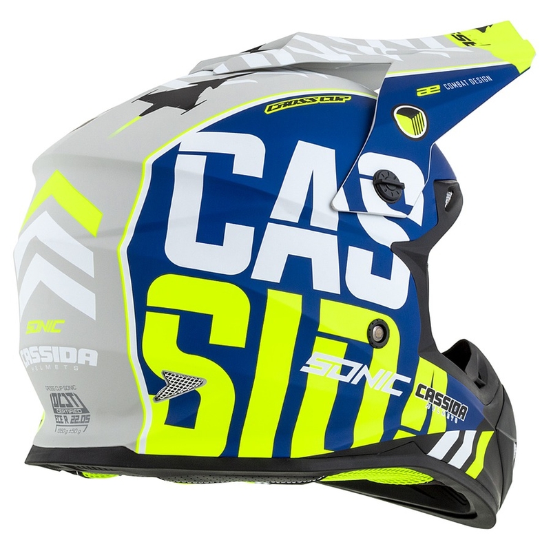 Каска за мотокрос Cassida Cross Cup Sonic fluo жълто-синьо матова