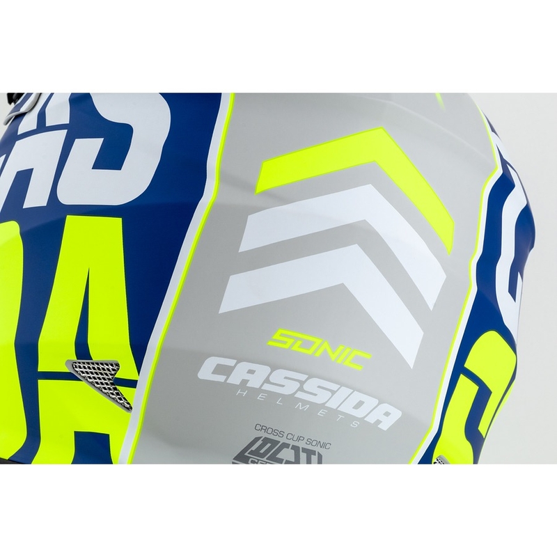 Каска за мотокрос Cassida Cross Cup Sonic fluo жълто-синьо матова