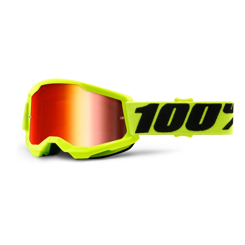 Детски очила за мотокрос 100% STRATA 2 fluo yellow (червен огледален плексиглас)