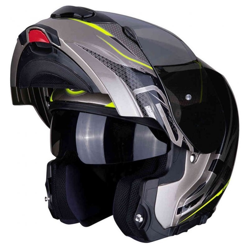 Vyklápěcí přilba Scorpion EXO-3000 Air Creed titanovo-černo-fluo žlutá - II. jakost
