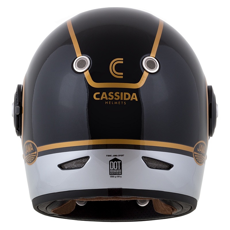 Интегрална мотоциклетна каска Cassida Fibre Jawa Sport черно-сребристо-златиста