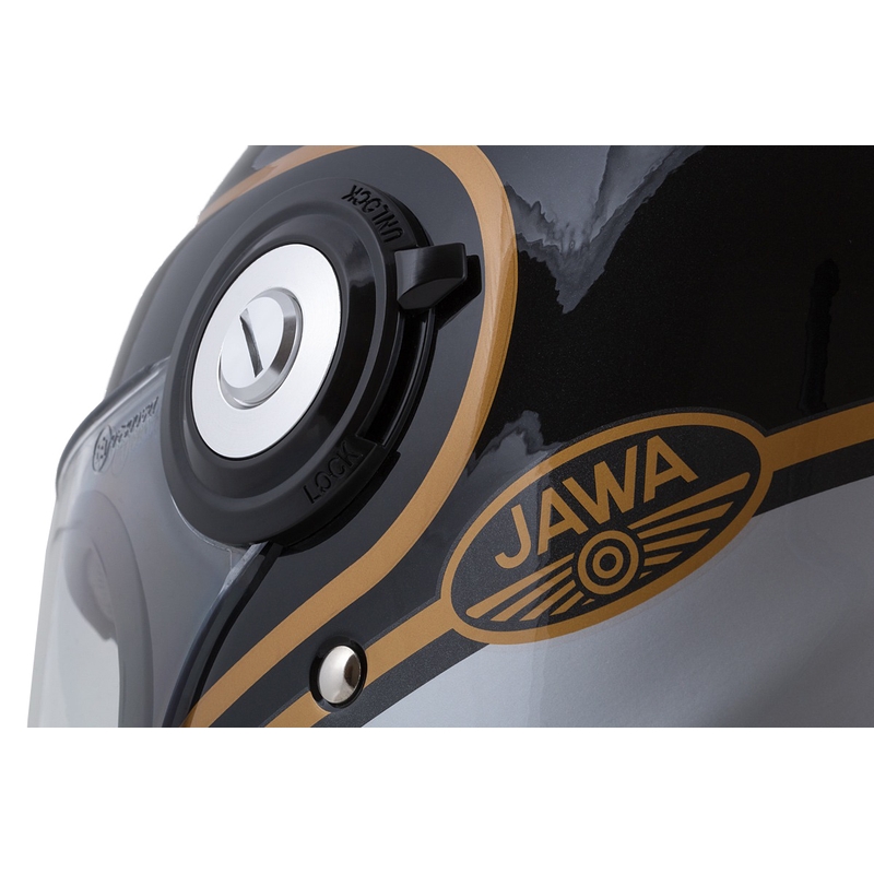 Интегрална мотоциклетна каска Cassida Fibre Jawa Sport черно-сребристо-златиста