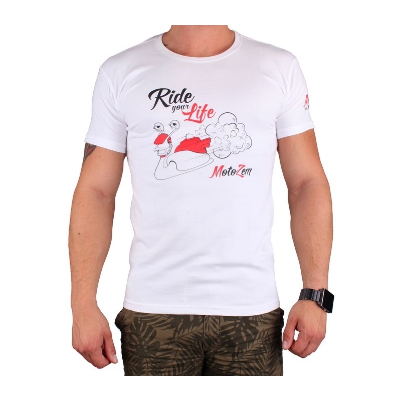 Тениска s motivem MotoZem Ride your life white разпродажба