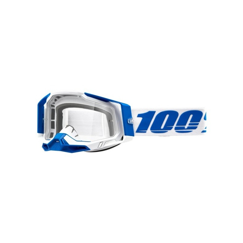 Очила за мотокрос 100% RACECRAFT 2 Isola синьо и бяло (прозрачен плексиглас)