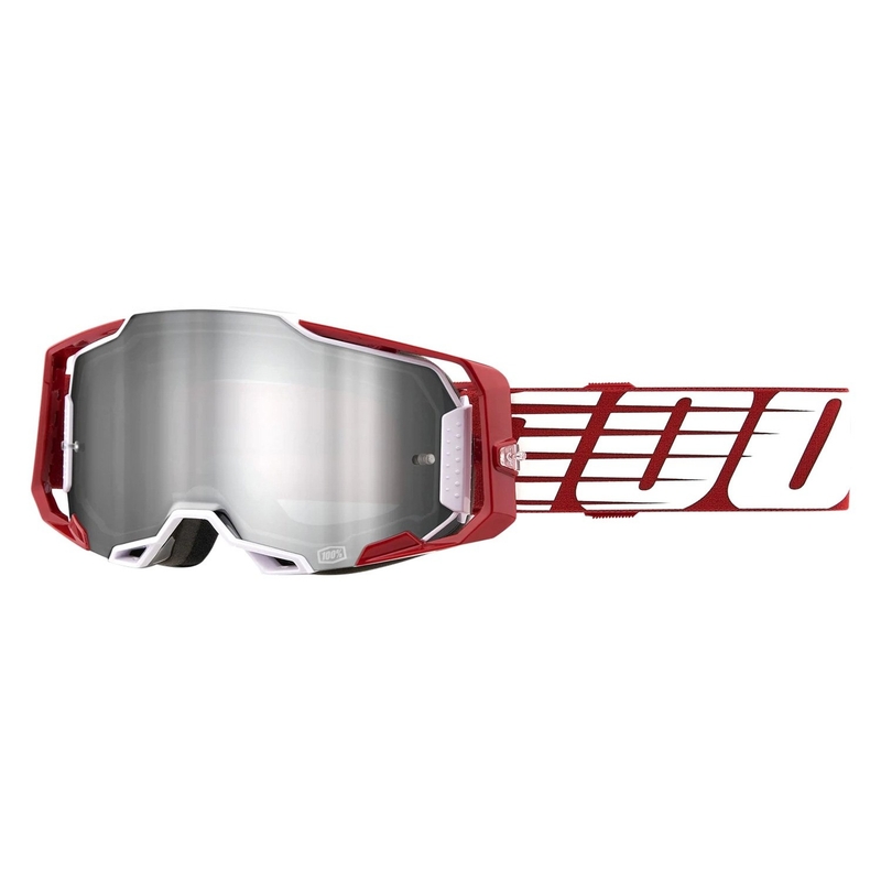 Очила за мотокрос 100% ARMEGA Oversized Deep white-red (silver plexi)