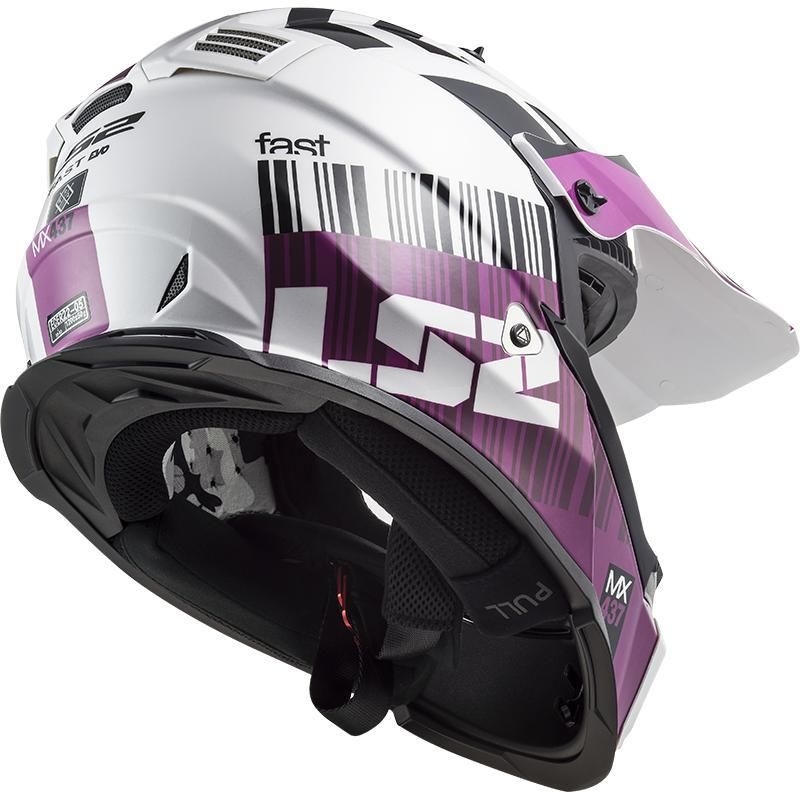Motokrosová přilba LS2 MX437 Fast Evo XCODE bílo-fialová lesklá