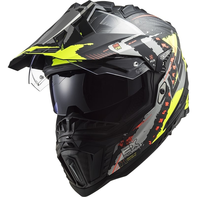 Каска за ендуро LS2 MX701 Explorer C Extend черно-сиво-флуорово жълто