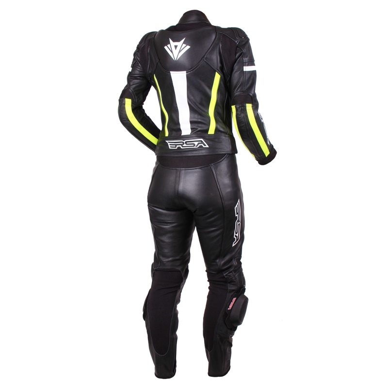 Мотоциклетен комбинезон RSA Virus Black-White-Fluo Yellow за жени разпродажба