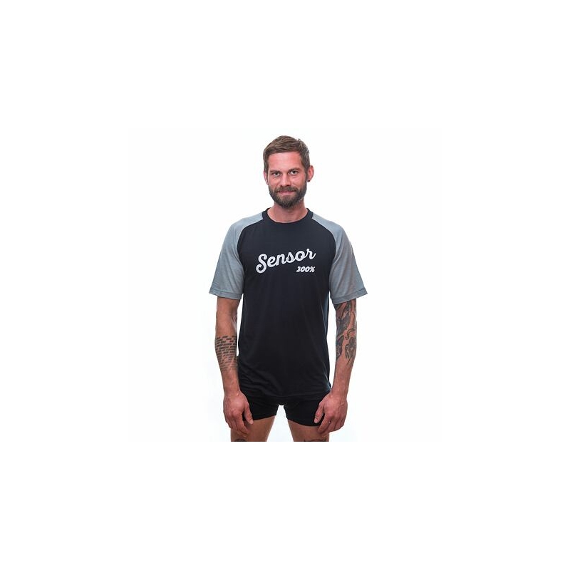 Pánské triko Sensor Merino Active PT Logo černo-šedé výprodej