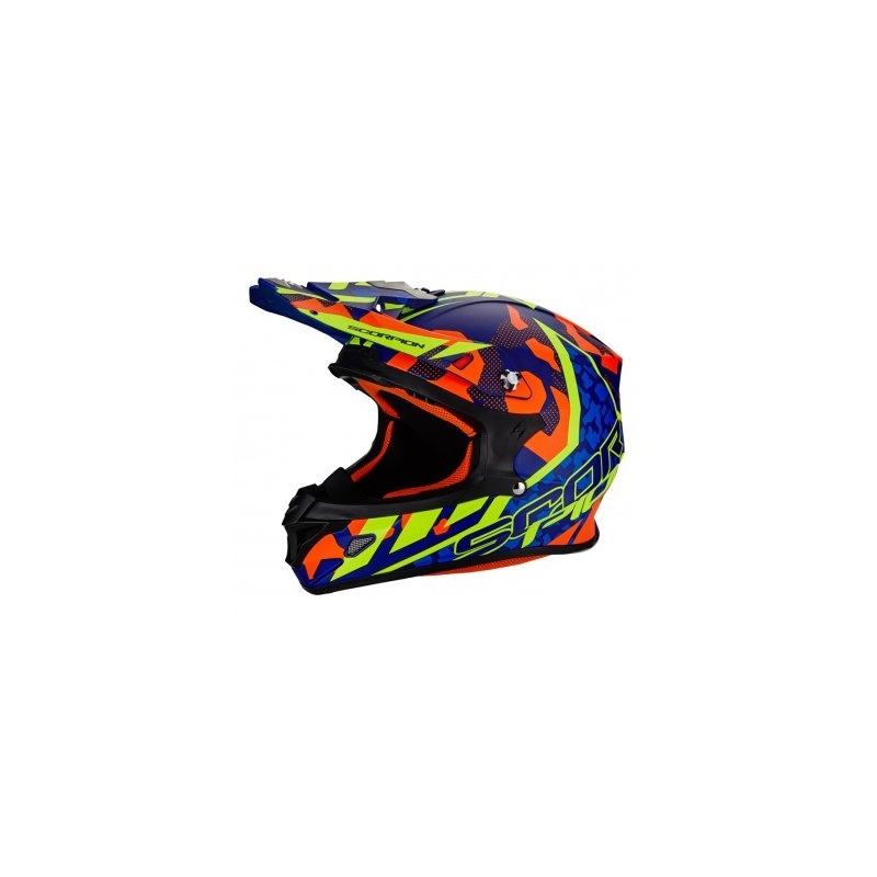 Motokrosová přilba Scorpion VX-21 Air Furio modro-oranžovo-fluo žlutá výprodej