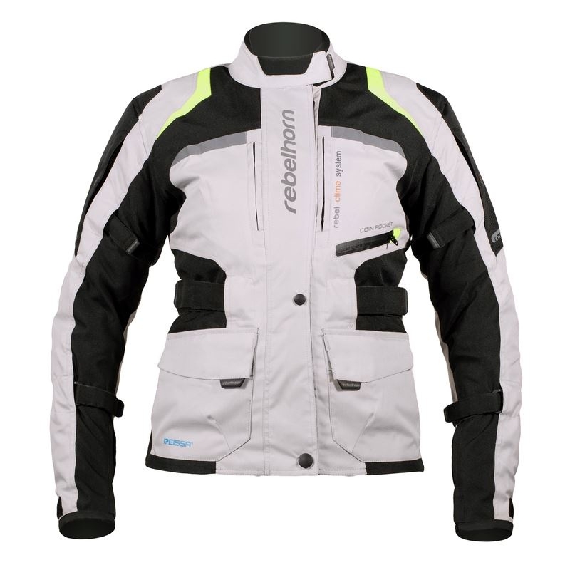 Dámská moto bunda Rebelhorn Hiker Pro šedo-černo-fluo žlutá výprodej