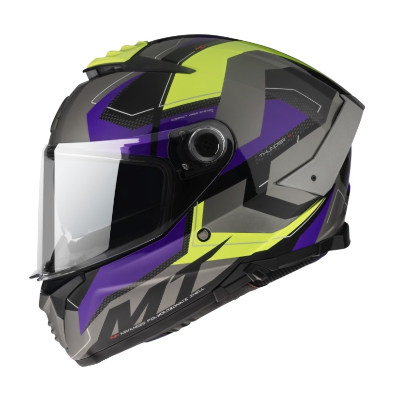 Integrální přilba na motorku MT Thunder 4 SV Valiant B2 šedo-modro-fluo žlutá
