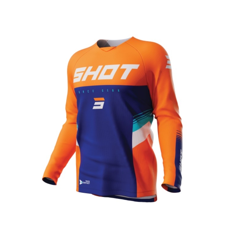 Dětský motokrosový dres Shot Raw Kid Tracer bílo-modro-fluo oranžový