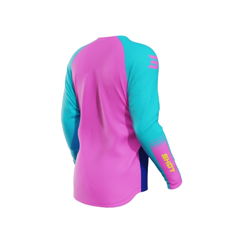 Детско трико за мотокрос Shot Raw Kid Tracer тюркоазено-жълто-розово