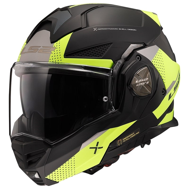 Мото каска с отваряне LS2 FF901 Advant X Oblivion черно-флуоресцентно жълто