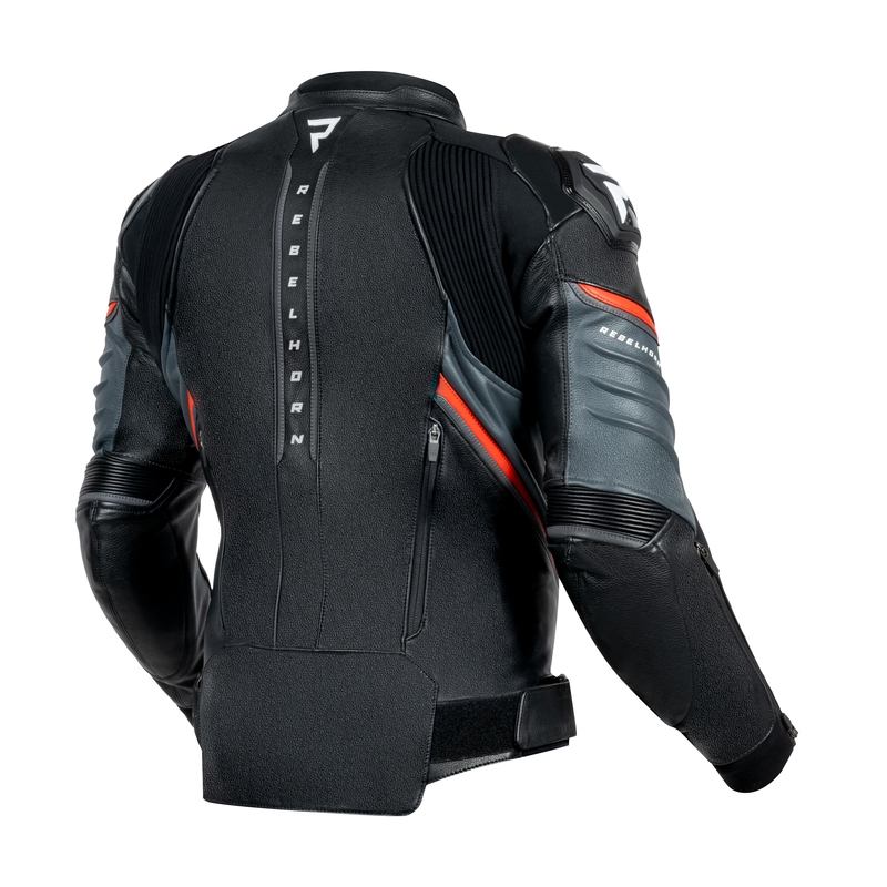 Кожено мотоциклетно яке Rebelhorn Veloce Black-Fluo Red