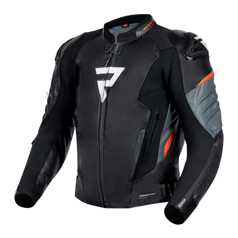 Кожено мотоциклетно яке Rebelhorn Veloce Black-Fluo Red