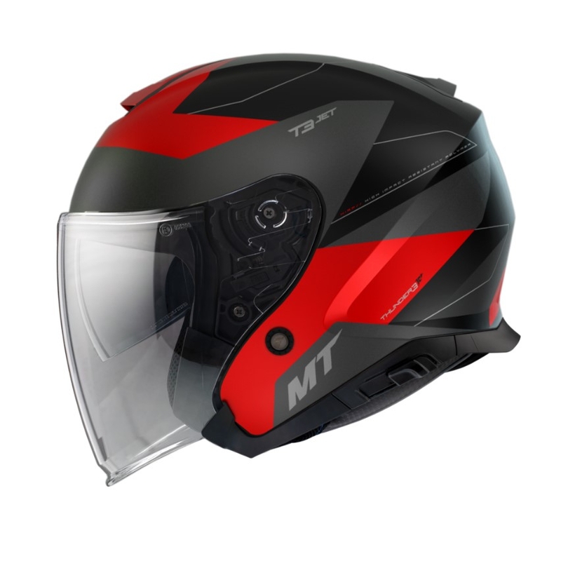 Otevřená přilba na motorku MT Thunder 3 SV Jet Cooper černo-šedo-červená výprodej
