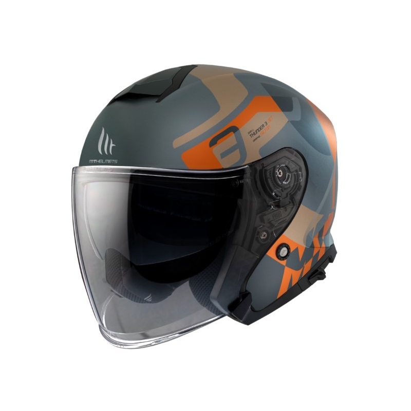 Otevřená přilba na motorku MT Thunder 3 SV Jet Silton C4 šedo-modro-oranžová