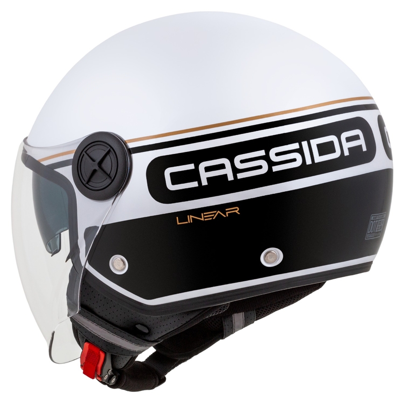 Cassida Handy Plus Linear отворена мотоциклетна каска бяло-черно-златисто