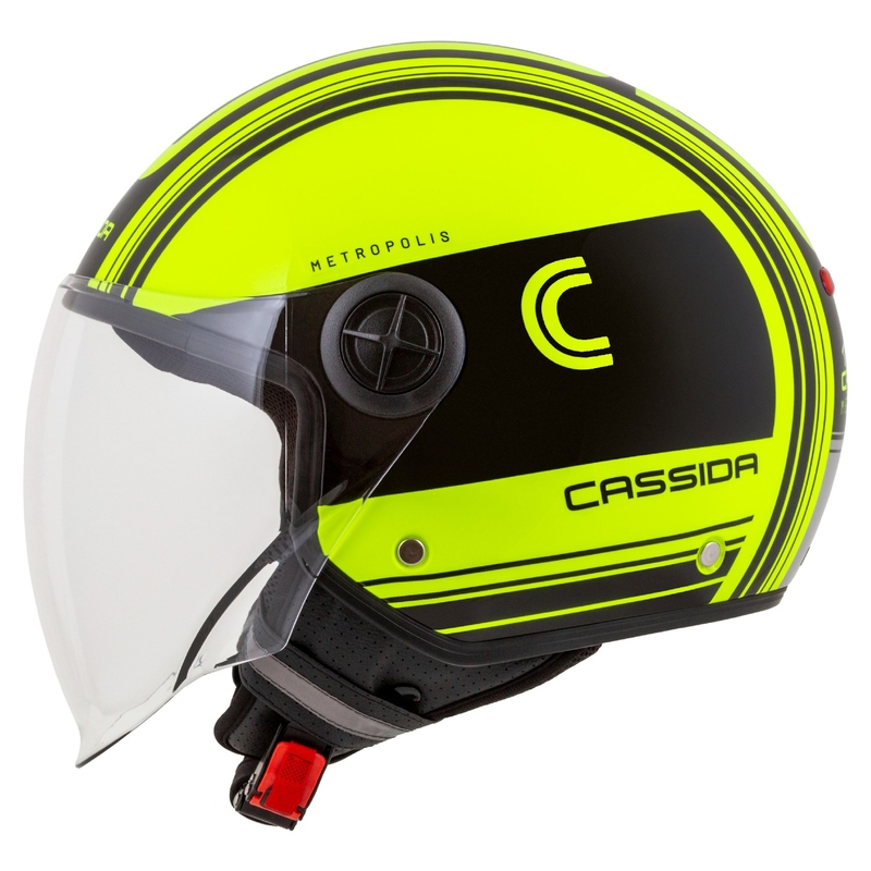 Cassida Handy Metropolis Safety флуорово жълто-черно-отразителна сива отворена мотоциклетна каска