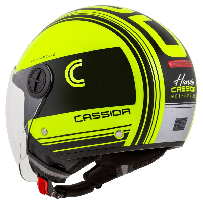 Cassida Handy Metropolis Safety флуорово жълто-черно-отразителна сива отворена мотоциклетна каска
