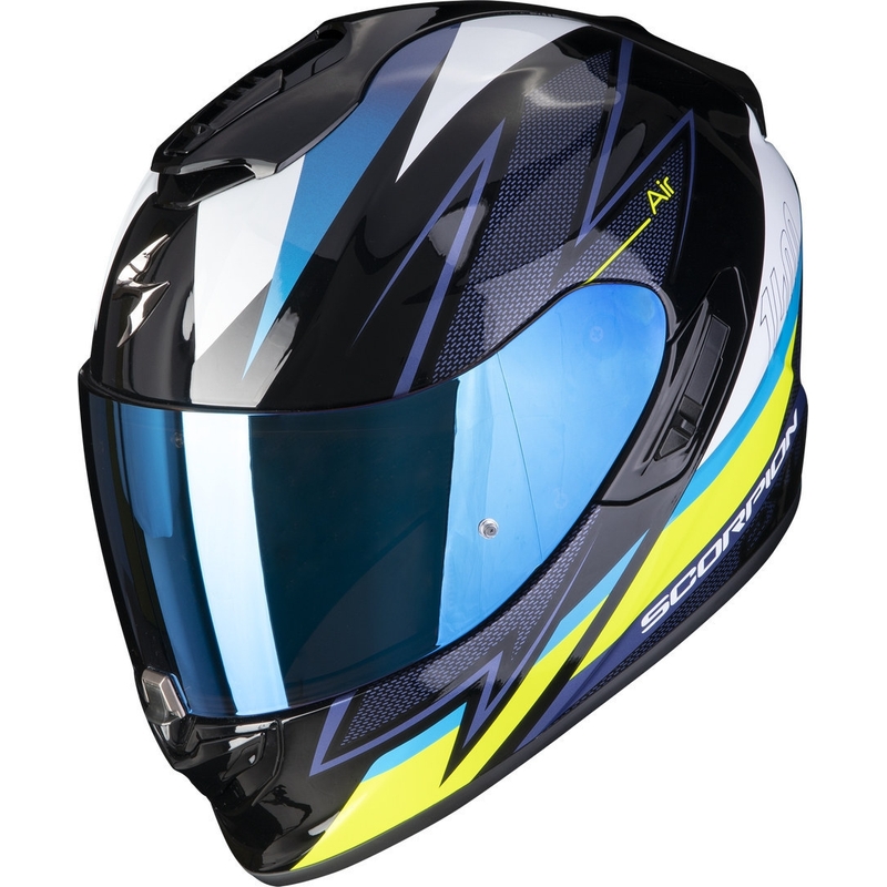 Интегрална каска Scorpion EXO-1400 EVO Air Thelios черно-синьо-флуорово жълто