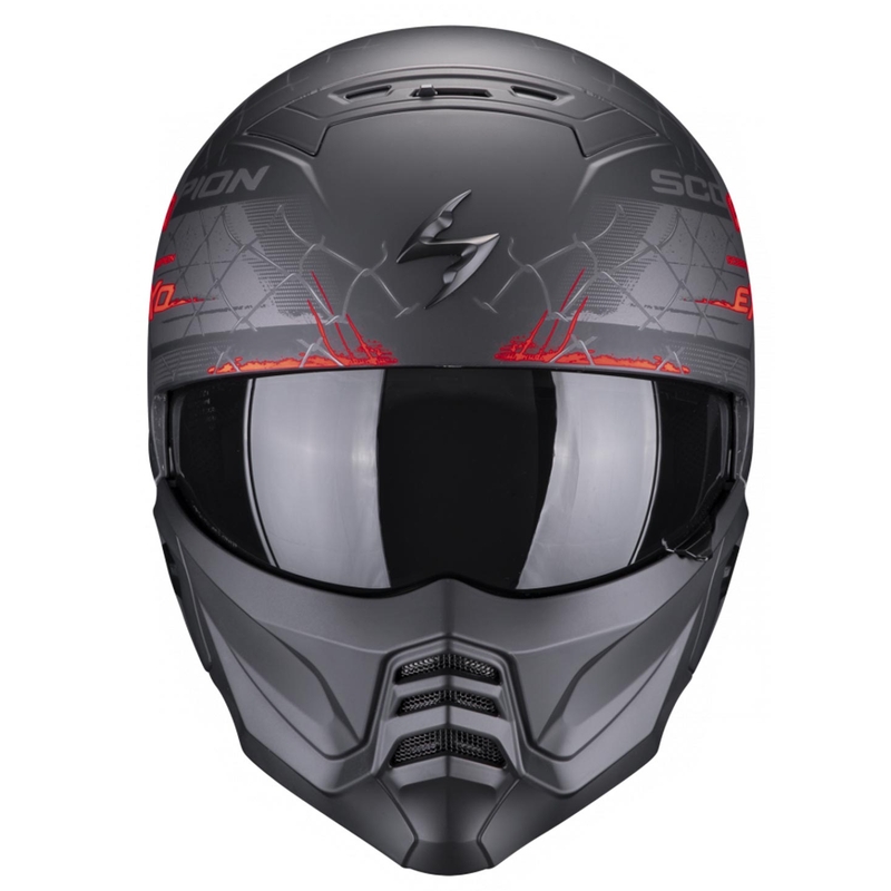 Отворена каска с маска Scorpion EXO-COMBAT II Xenon черно-червен мат