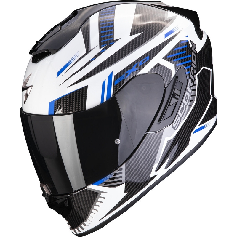 Интегрална мотоциклетна каска Scorpion EXO-1400 EVO Air Shell бяло-синя