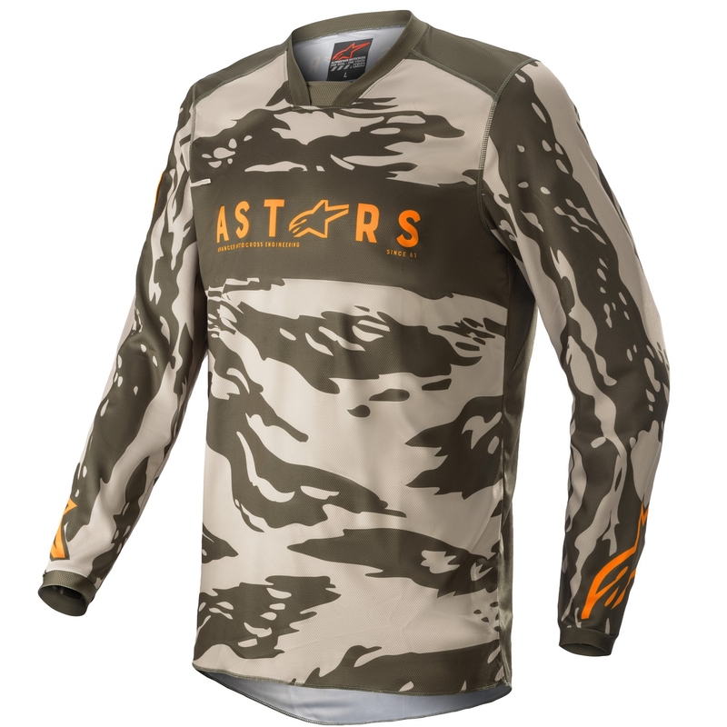 Детска тениска за мотокрос Alpinestars Racer Tactical камуфлажна зелена-бежово-оранжева
