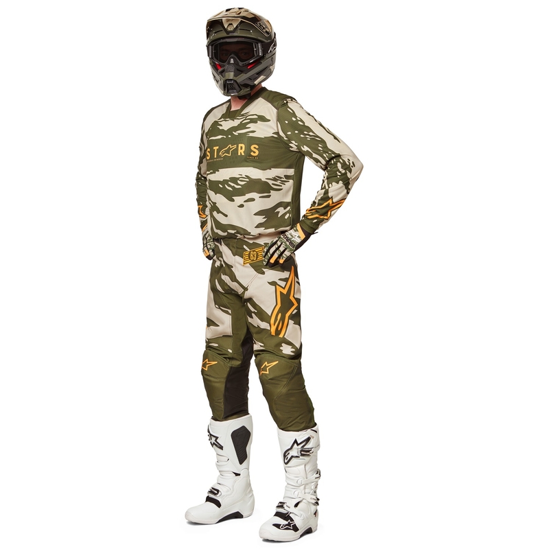 Детска тениска за мотокрос Alpinestars Racer Tactical камуфлажна зелена-бежово-оранжева