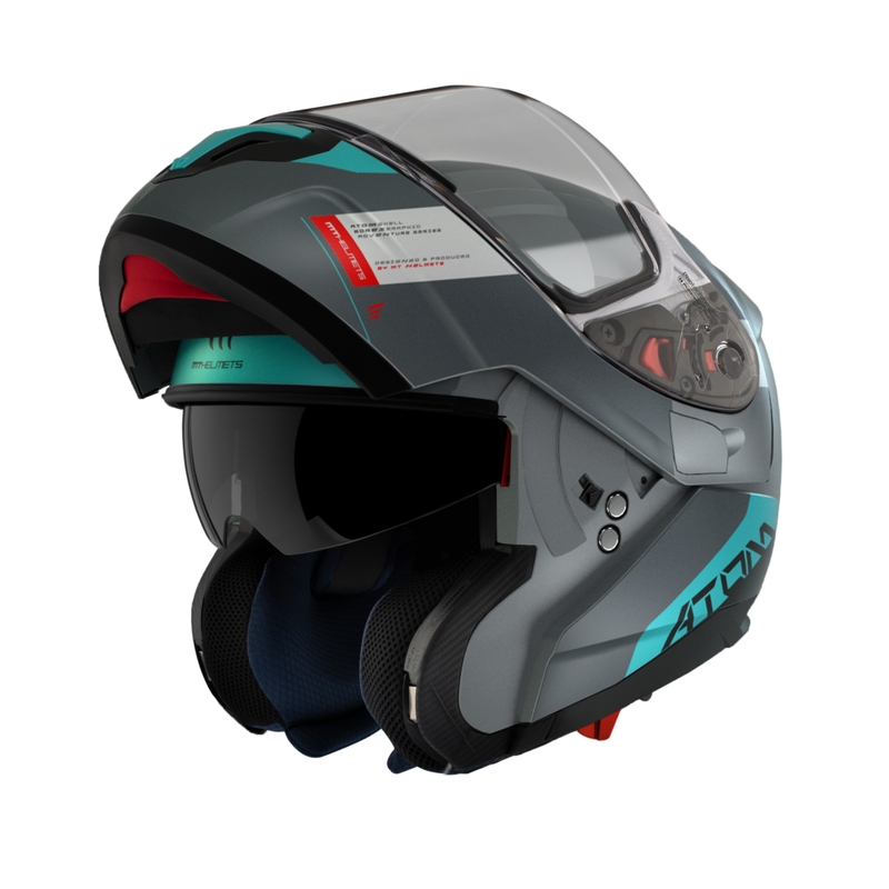 Vyklápěcí přilba na motorku MT Atom SV Gorex C2 šedo-tyrkysová