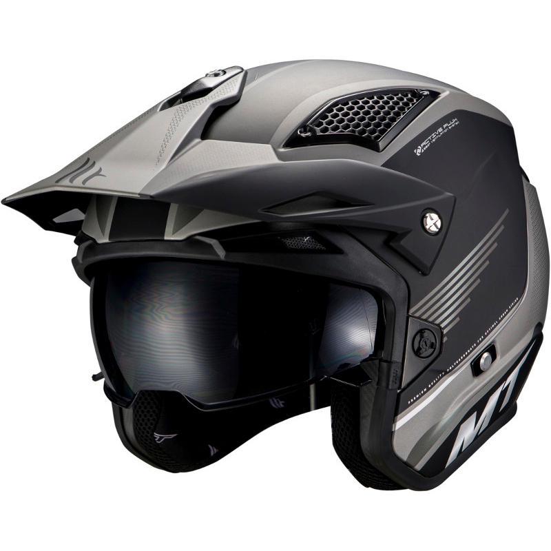 Otevřená trialová přilba na motorku MT District SV Post B2 černo-šedá