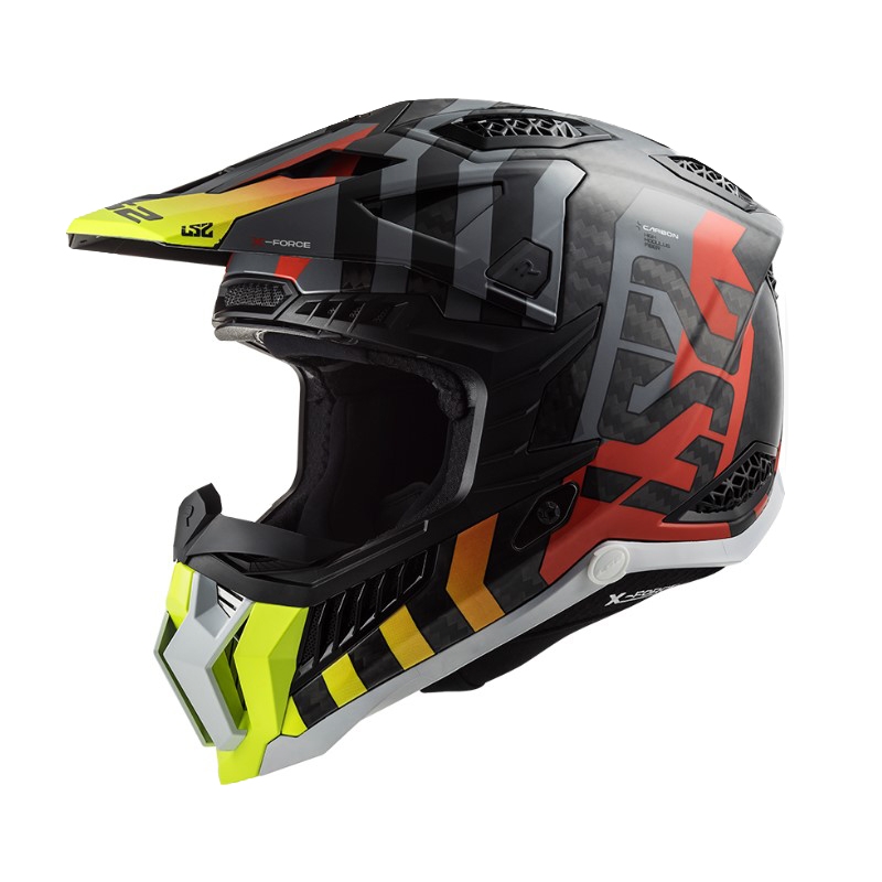 Мотокрос каска LS2 MX703 C X-Force Barrier H-V черно-сиво-червено-жълта