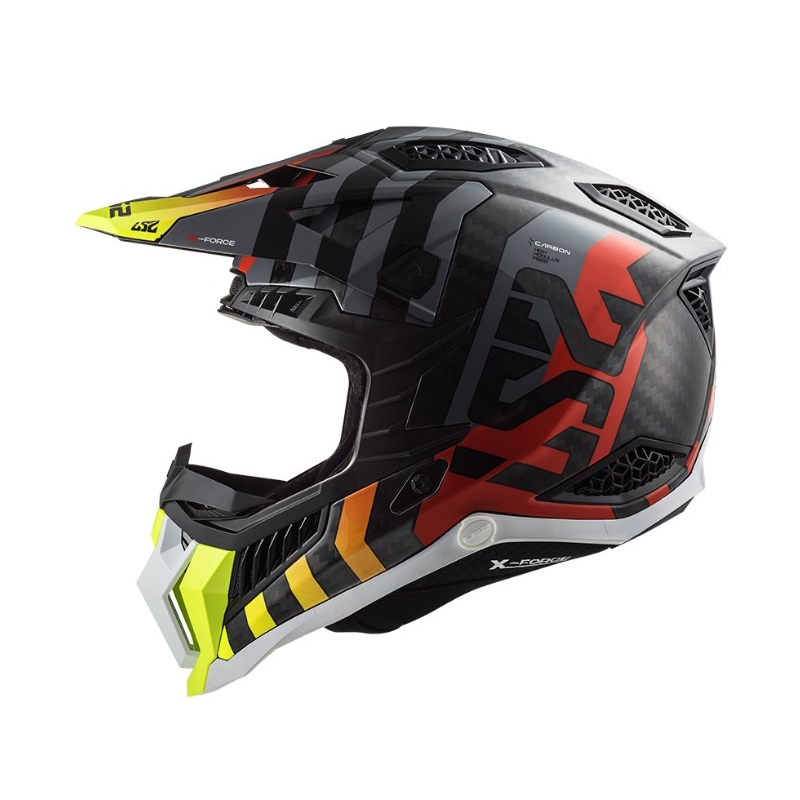 Мотокрос каска LS2 MX703 C X-Force Barrier H-V черно-сиво-червено-жълта