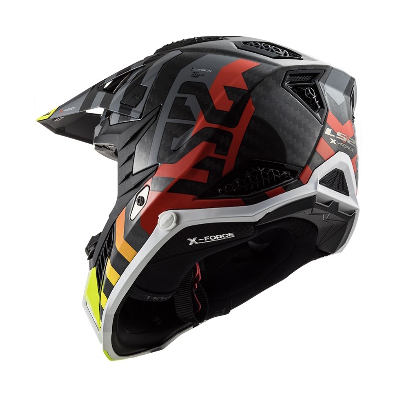 Мотокрос каска LS2 MX703 C X-Force Barrier H-V черно-сиво-червено-жълта