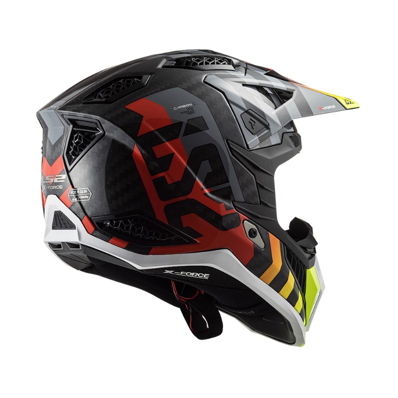 Мотокрос каска LS2 MX703 C X-Force Barrier H-V черно-сиво-червено-жълта