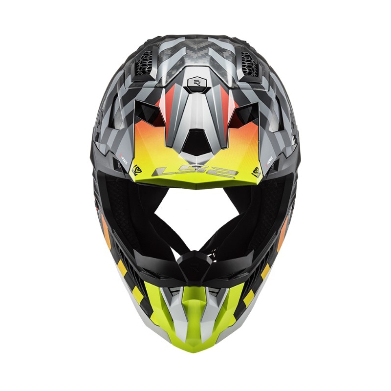 Мотокрос каска LS2 MX703 C X-Force Barrier H-V черно-сиво-червено-жълта