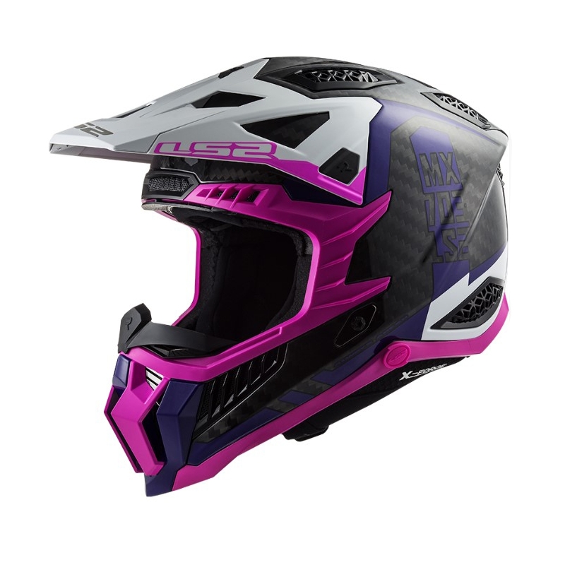 Мотокрос каска LS2 MX703 C X-Force Victory черно-бяло-лилаво-розова
