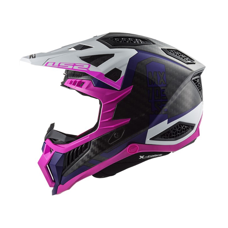 Мотокрос каска LS2 MX703 C X-Force Victory черно-бяло-лилаво-розова