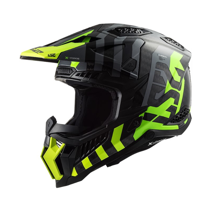 Мотокрос каска LS2 MX703 C X-Force Barrier H-V черно-сиво-флуорово жълто