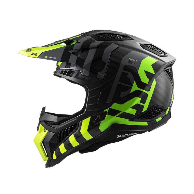 Мотокрос каска LS2 MX703 C X-Force Barrier H-V черно-сиво-флуорово жълто